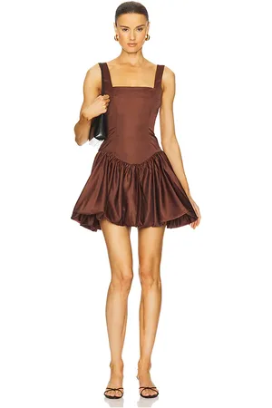 WeWoreWhat Mini vestido con dobladillo abullonado en color marrón talla 0 en - Brown. Talla 0 (también en 00, 2, 4, 6, 8).
