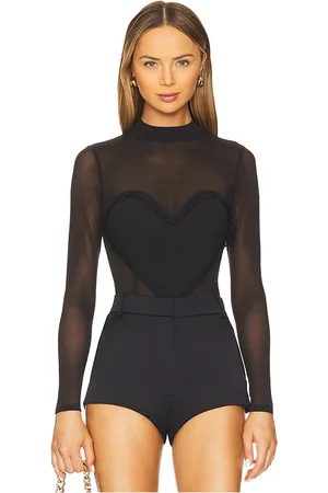 FLEUR DU MAL Body de corazón mesh ruffle en color talla L en - Black. Talla L (también en M, S, XS).