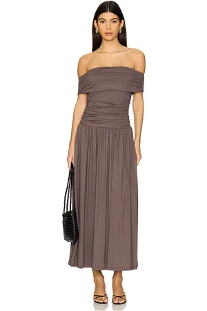 Nialaya Vestido largo con cintura caída en color chocolate talla L en - Chocolate. Talla L (también en M, S, XS).