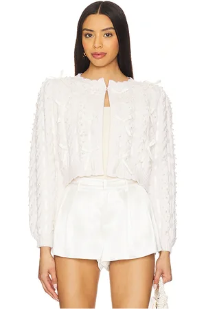 ALICE+OLIVIA Cárdigan kitty embellished en color blanco talla L en - White. Talla L (también en S).