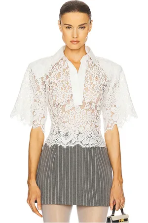 Helsa Camisa con hombreras the lace en color talla L en - White. Talla L (también en M, S, XS, XXS).