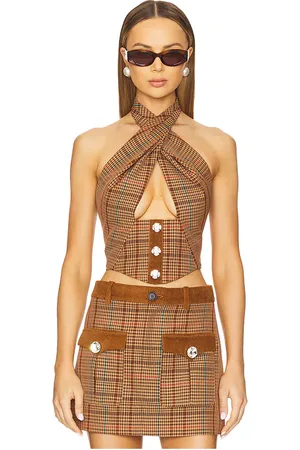 AREA Crystal halter top en color marrón talla 0 en - Brown. Talla 0 (también en 2).