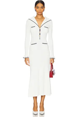Self-Portrait Vestido midi dress en color talla L en - White. Talla L (también en M, S).