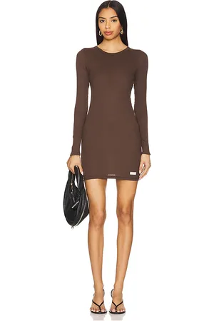 Alexander Wang Vestido de cuello redondo y manga larga en color chocolate talla M en - Chocolate. Talla M (también en S