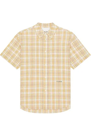 AFTER PRAY Camisa manga corta madras check en color talla L en - Yellow. Talla L (también en M, S, XL/1X).