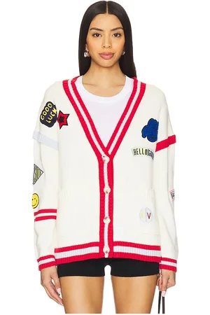 Central Park West Cárdigan varsity patch v neck en color blanco talla L en - White. Talla L (también en S, XS).