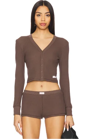 Alexander Wang Cárdigan de manga larga con efecto waffle en color chocolate talla S en - Chocolate. Talla S (también en