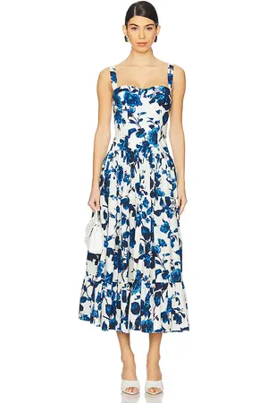 Cara Cara Vestido midi santiago en color blanco, azul talla 00 en - White,Blue. Talla 00 (también en 4).