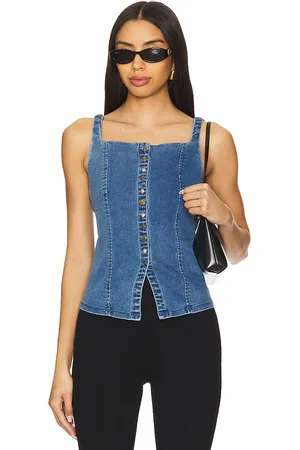 Free People Chaleco denim a moment en time en color azul talla L en - Blue. Talla L (también en M, S, XL, XS).