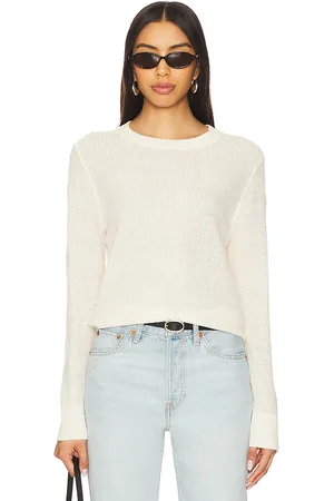 ENZA COSTA Suéter de cuello redondo de punto abierto de lino en color talla M en - Cream. Talla M (también en S, XS).