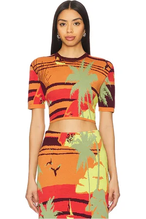 ALÉMAIS Top manga corta palm island en color naranja talla L en - Orange. Talla L (también en M, S, XL, XS, XXS).