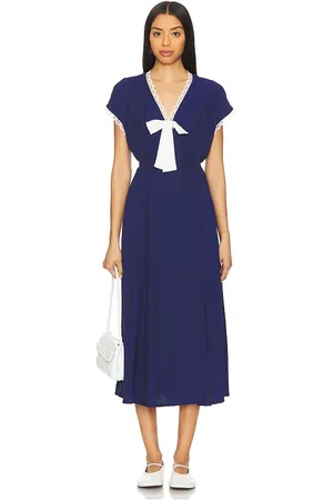 Sleeper Vestido midi bow satin en color talla L en - Navy. Talla L (también en M, S, XS).