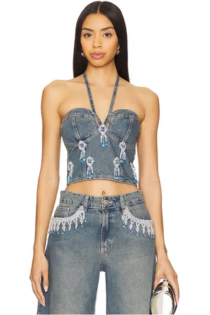PATBO Top bustier de mezclilla celeste - sin abalorios nostolgic en color azul talla 4 en - Blue. Talla 4 (también en 6, 8).