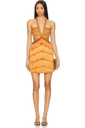 PATBO Minivestido con flecos pampas en color metálico talla 0 en - Metallic Bronze. Talla 0 (también en 6).