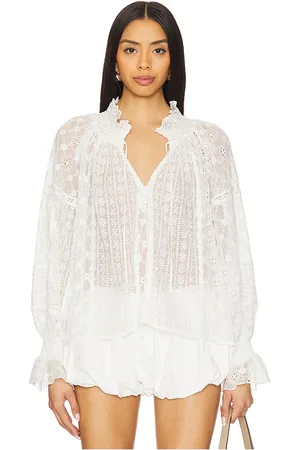 ALICE+OLIVIA Blusa campesina norah en color blanco talla M en - White. Talla M (también en S).