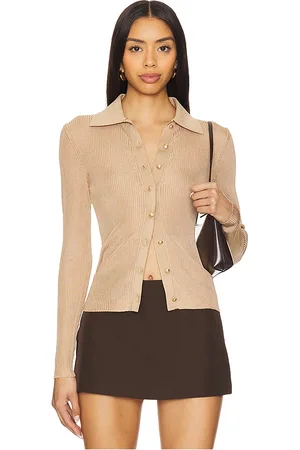 ALICE+OLIVIA Nealie ribbed polo en color talla L en - Tan. Talla L (también en M, S, XS).