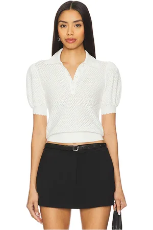 ALICE+OLIVIA Ramona pointelle polo en color blanco talla M en - White. Talla M (también en S, XS).