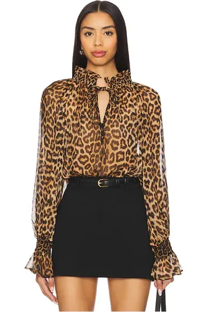 ALICE+OLIVIA Blusa campesina norah en color marrón talla L en - Brown. Talla L (también en M, S, XS).