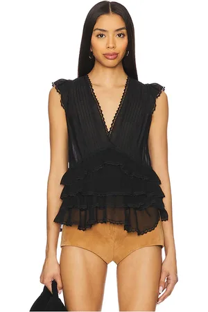 ALICE+OLIVIA Blanche ruffle swing top en color talla S en - Black. Talla S (también en XS).
