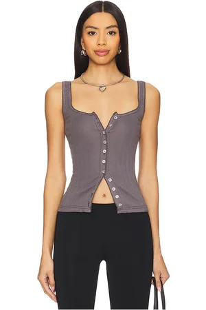 Free People Tank pointelle end game en color gris talla L en - Grey. Talla L (también en M, S, XL, XS).