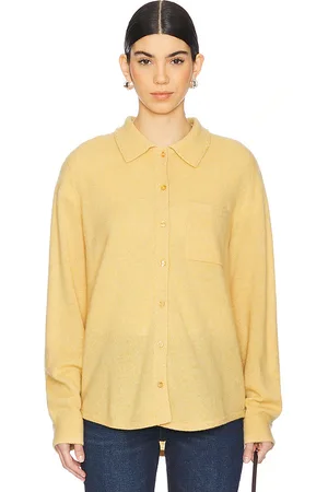 White + Warren Camisa con puntada bordada en color amarillo mostaza talla L en - Mustard. Talla L (también en M, S, XS).