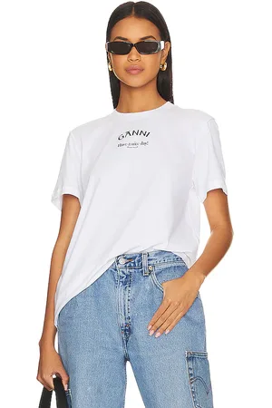 Ganni Camiseta con cuello redondo relaxed en color blanco talla L en - White. Talla L (también en M, S).
