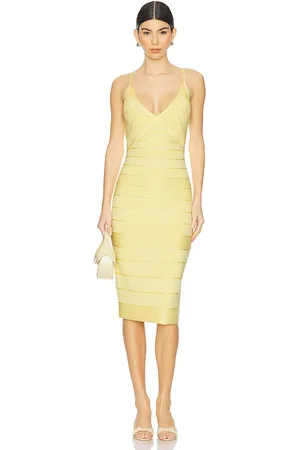 Hervé Léger Vestido midi rowan en color amarillo talla L en - Yellow. Talla L (también en M).
