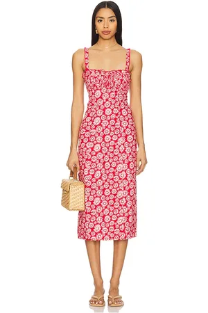 Free People Vestido midi estampado lucinda en color rojo talla L en - Red. Talla L (también en XL, XS).