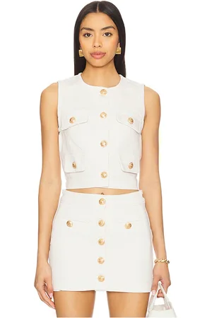 BLANK NYC Top denim en color crema talla L en - Cream. Talla L (también en M, S, XS).