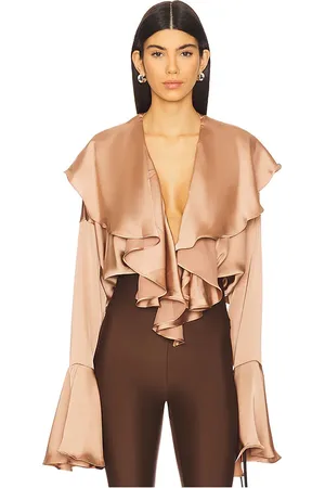 Norma Kamali Body de manga larga con volantes en color bronce talla M en - Tan. Talla M (también en S, XL, XS).