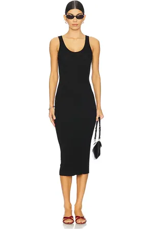 ENZA COSTA Vestido midi de tirantes de punto de seda en color talla M en - Black. Talla M (también en S, XS).