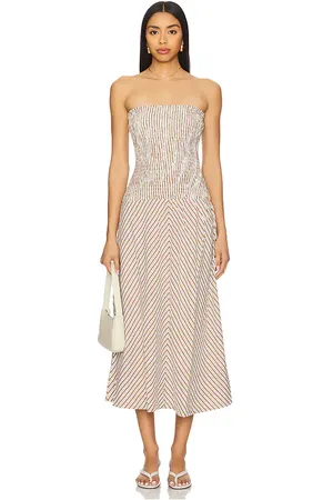 Minkpink Artemis shirred midi dress en color bronce talla L en - Tan. Talla L (también en M, S, XL).