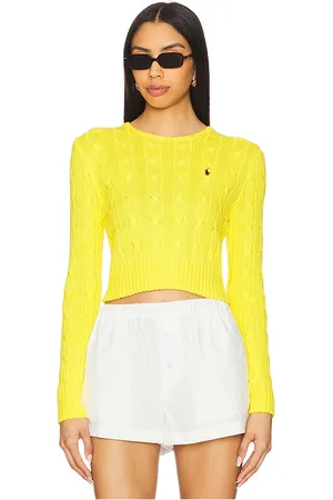 Ralph Lauren Suéter corto de algodón con punto trenzado en color amarillo talla S en - Yellow. Talla S (también en