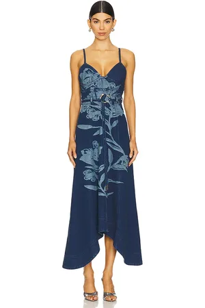 AMUR Vestido midi de mezclilla dana en color azul talla 0 en - Blue. Talla 0 (también en 00, 12, 4, 6, 8).