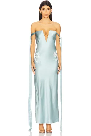 Alejandra Alonso Rojas Vestido largo con hombros descubiertos en color cerceta talla 4 en - Teal. Talla 4 (también en