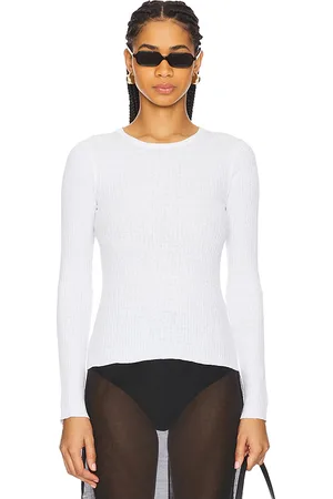 ENZA COSTA Camiseta tipo suéter de manga larga con canalé en color talla M en - White. Talla M (también en S, XS).