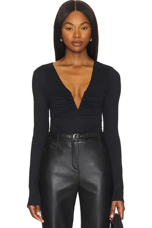 Susana Monaco V-neck long sleeve top en color talla L en - Black. Talla L (también en M, S, XL, XS).