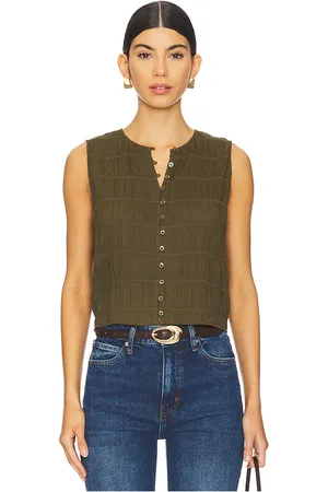Frame Camiseta tirantes smocked en color verde oliva talla L en - Olive. Talla L (también en M, S, XS).