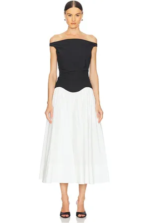 Simkhai Vestido a media pierna con un hombro descubierto cersei en color negro, blanco talla 10 en - Black,White. Talla 10 (