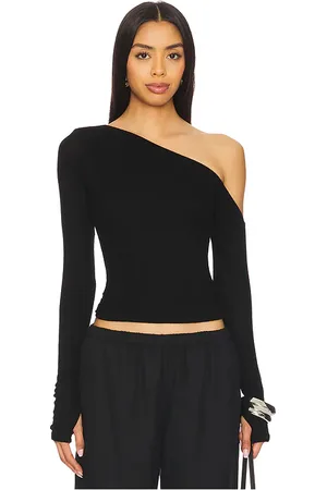 Michael Lauren Magdaleno long sleeve asymmetrical fitted cold shoulder top en color talla L en - Black. Talla L (también en