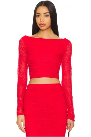 AFRM Noam lace top en color rojo talla L en - Red. Talla L (también en M, S, XL, XS, XXL, XXS).