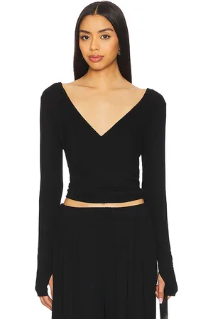 Michael Lauren Aziel long sleeve cross front top en color talla L en - Black. Talla L (también en M, S, XS).