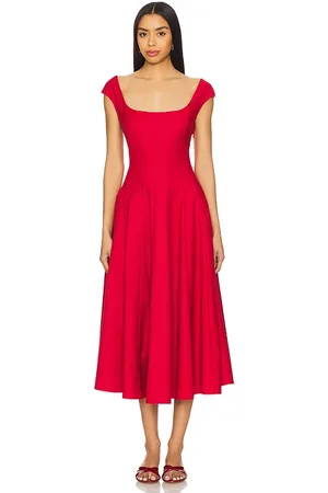 DANIELLE GUIZIO Vestido midi leila en color rojo talla M en - Red. Talla M (también en XS).