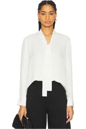 THEORY Blusa con lazo y cuello abierto en color blanco talla L en - White. Talla L (también en S, XS).