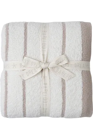 Barefoot Dreams Manta cozychic border stripe throw en color crema talla all en - Cream. Talla all.