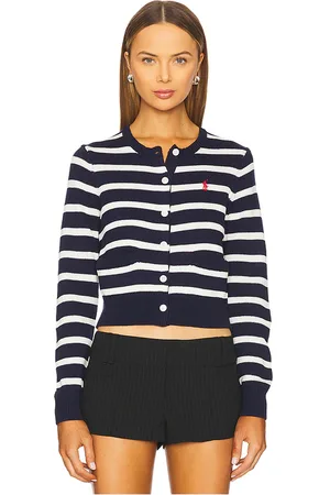 Ralph Lauren Cárdigan de algodón a rayas con cuello redondo en color azul marino talla L en - Navy. Talla L