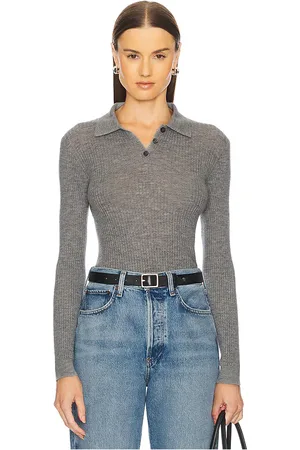 Guest In Residence Guest en residence long sleeve shrunken cashmere polo en color gris talla L en - Grey. Talla L (también en M, S, XL, XS)
