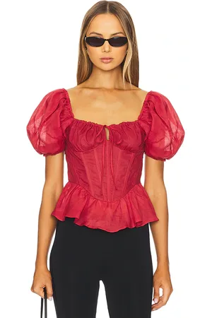 Bardot Top corset con mangas abullonadas esra en color rojo talla 10 en - Red. Talla 10 (también en 2, 4, 6, 8).