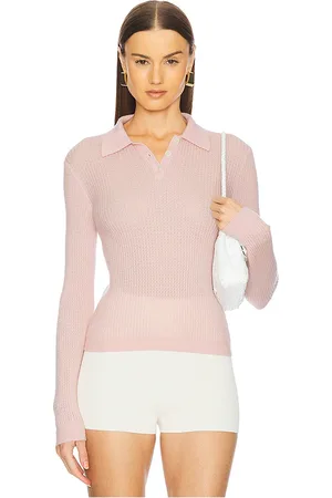 Guest In Residence Guest en residence long sleeve shrunken cashmere polo en color rosado talla M en - Pink. Talla M (también en S, XL, XS)