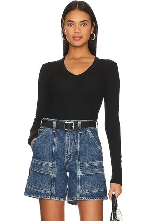 ENZA COSTA Rib bold long sleeve u top en color talla M en - Black. Talla M (también en S, XS).